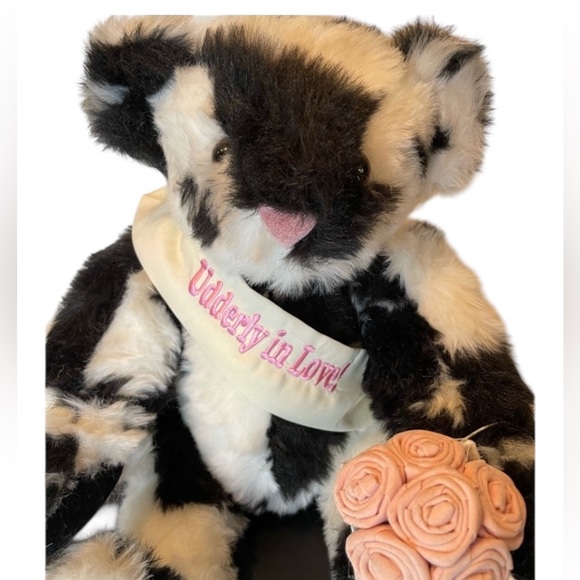 Vermont Teddy Bear Holstein Fur Udderly in Love Sash Bouquet Vintage Authentic - Picture 6 of 9